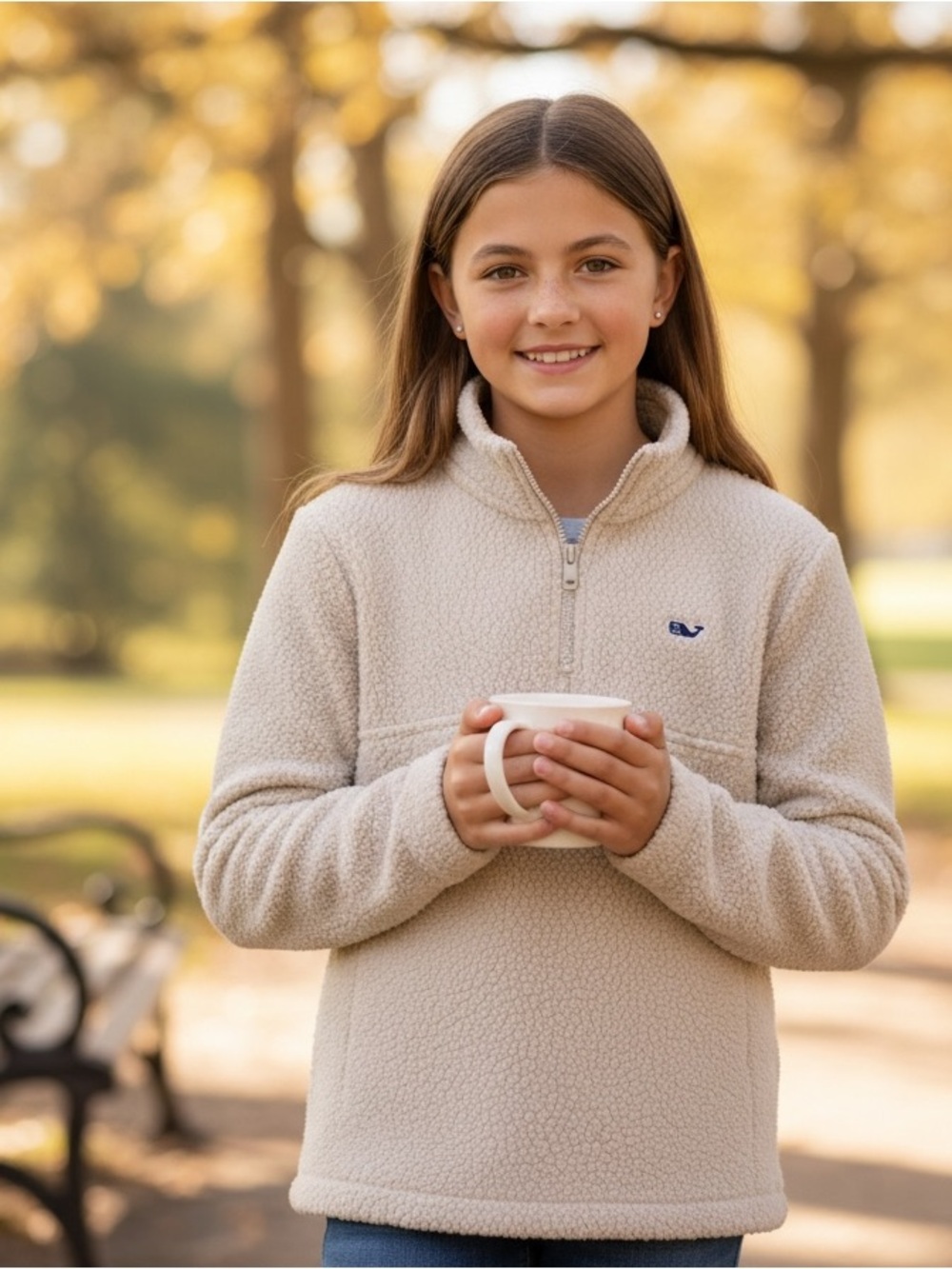 Vineyard Vines Fleece Pullover Girls M 12-14 Oatmeal GUC 1/4 Zip Pink Whale Logo